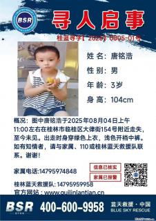 【寻人启事】图中唐铭浩于2025年08月04日上午11:00左右在桂林市临桂区大律街154号附近走失 - 绥化28生活网 suihua.28life.net